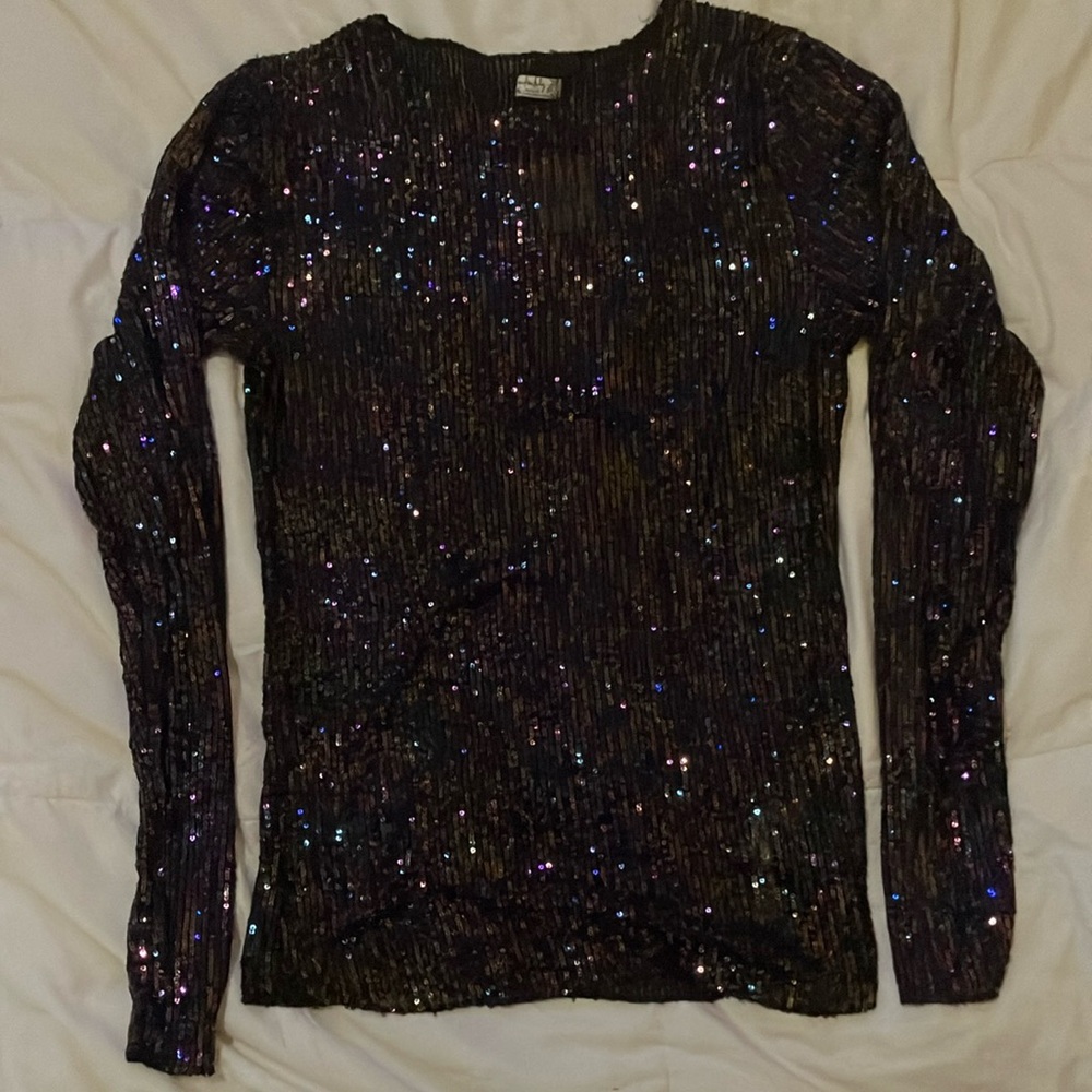 Intimately Free People Black Sequin Long Sleeve Top